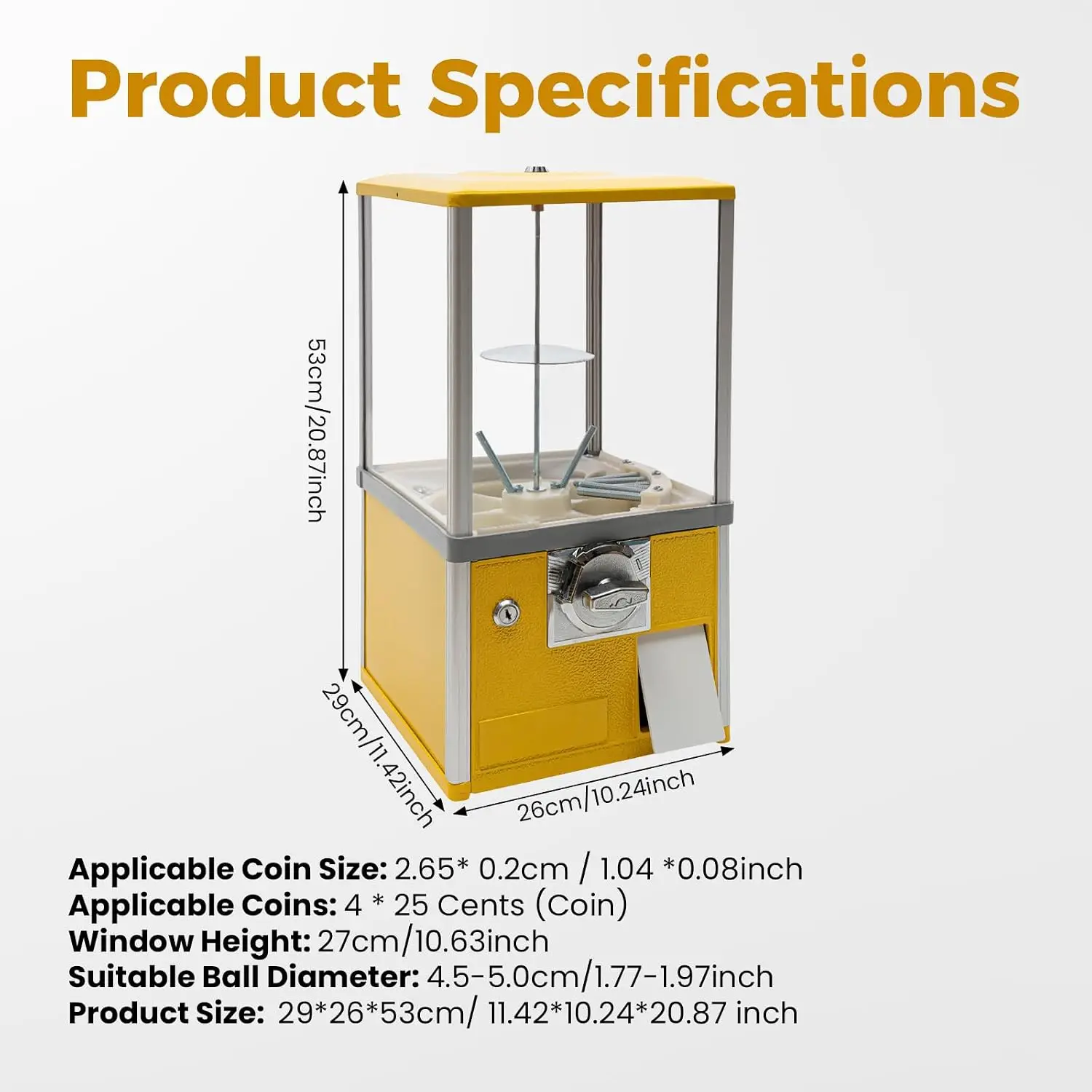 25-Cent Vending Machines, Coin Operated Commercial Large Capacity Gumball Machine Commercial Mini Dispenser Prize Machine for Ga