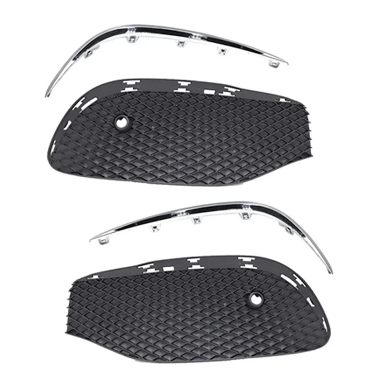 

1Pair Car Front Bumper Fog Light Grille Fog Lamp Grill Cover with Chrome Strip for Mercedes-Benz E Class W213 2016-2020