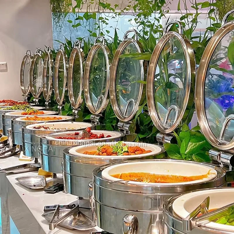 Star brand hotel supplies stainless steel round chefen dish catering hydraulic hot pot buffet set