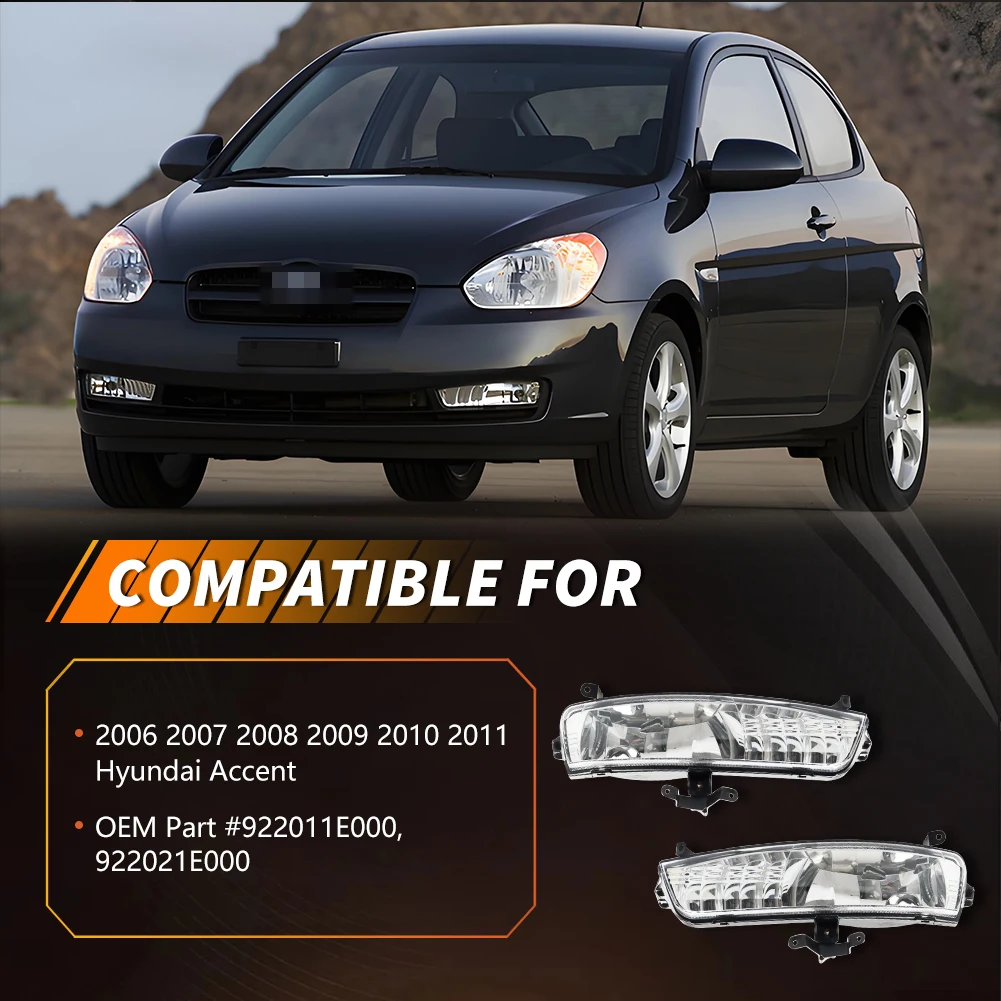 2 قطعة عدسة واضحة المصد الأمامي الضباب ضوء القيادة ضوء ث/لمبة الهالوجين ل 2006 2007 2008 2009 2010 2011 هيونداي أكسنت 922011E000
