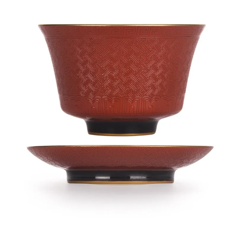 

Black glaze three talents gaiwan housewarming gift wedding Jingdezhen handmade high-end tea set gift box gaiwan