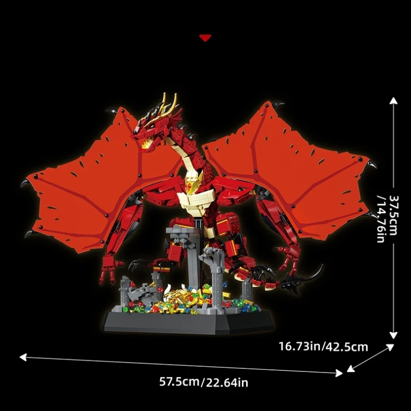 مجموعة بناء تنين النار LED المتوهجة نموذج حيوان أسطوري إبداعي تقني MOC نمط سطح المكتب فكرة هدية للديكور #3