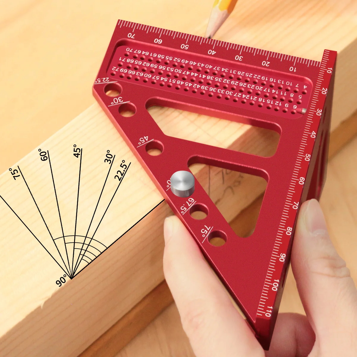 Extended 3D Multi-Angle Carpentry Square Protractor W/ Fast Angle Positioning Dowel Pin - 2 IN 1 Woodworking Measuring Ruler