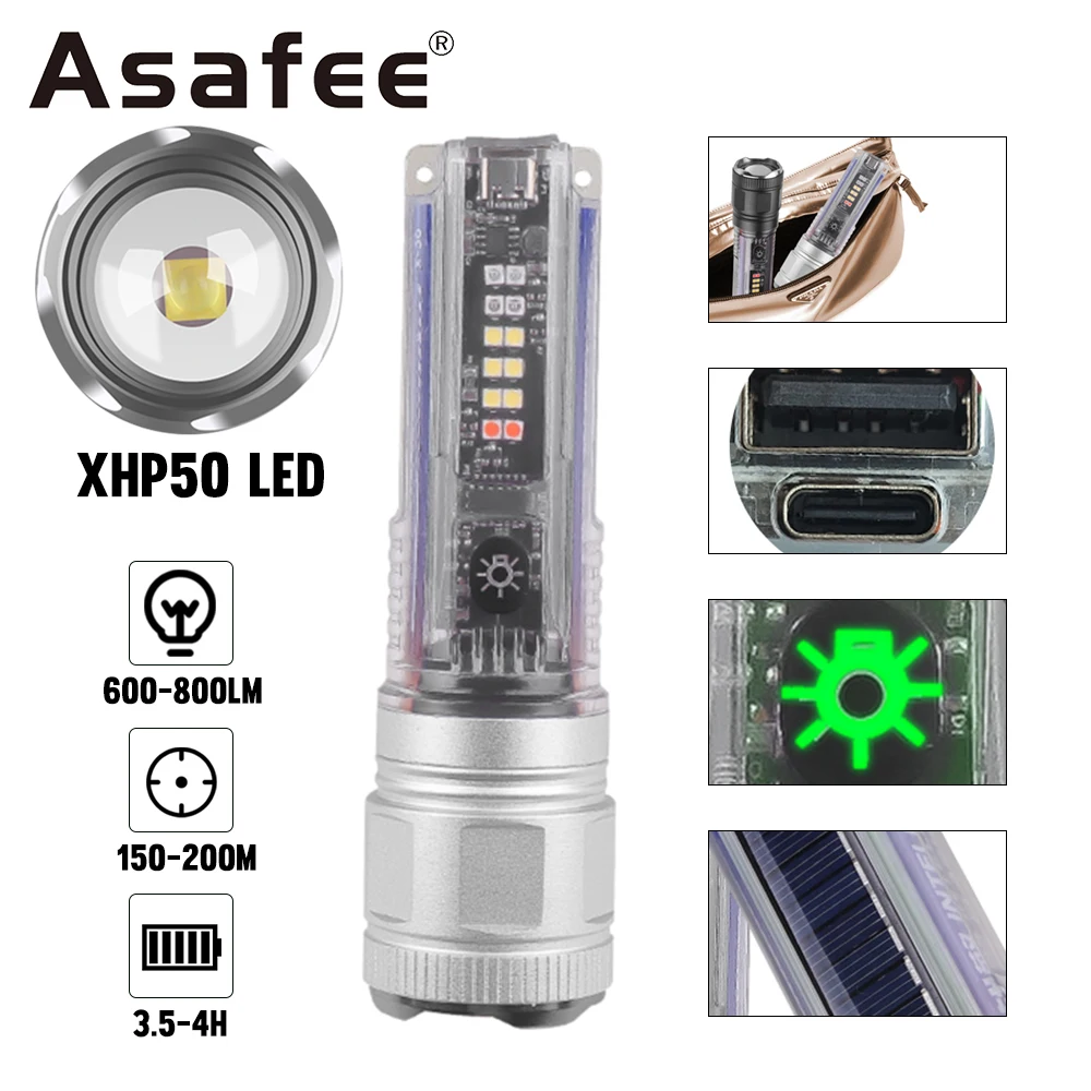 Mini EDC Flashlights X-36 30W/XHP50 LED Portable Torch Keychain USB Key Light Waterproof lighting Telescopic Zoom 7 Modes