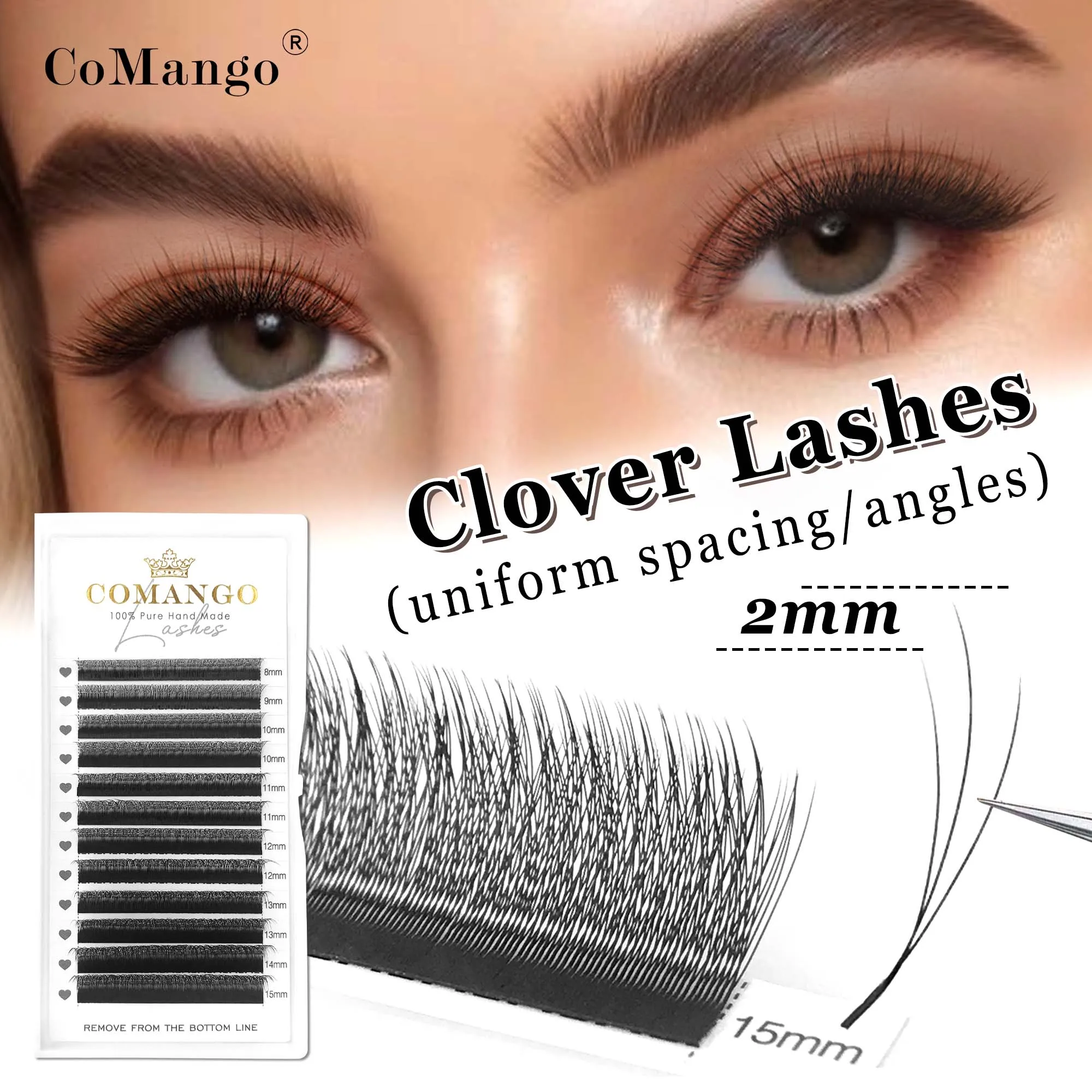 CoMango Narrow 3D Hand Woven Mix&Single 8-12/8-15 Eyelashes 3D W Shaped Spark Clover False Eyelashes Cosmetics