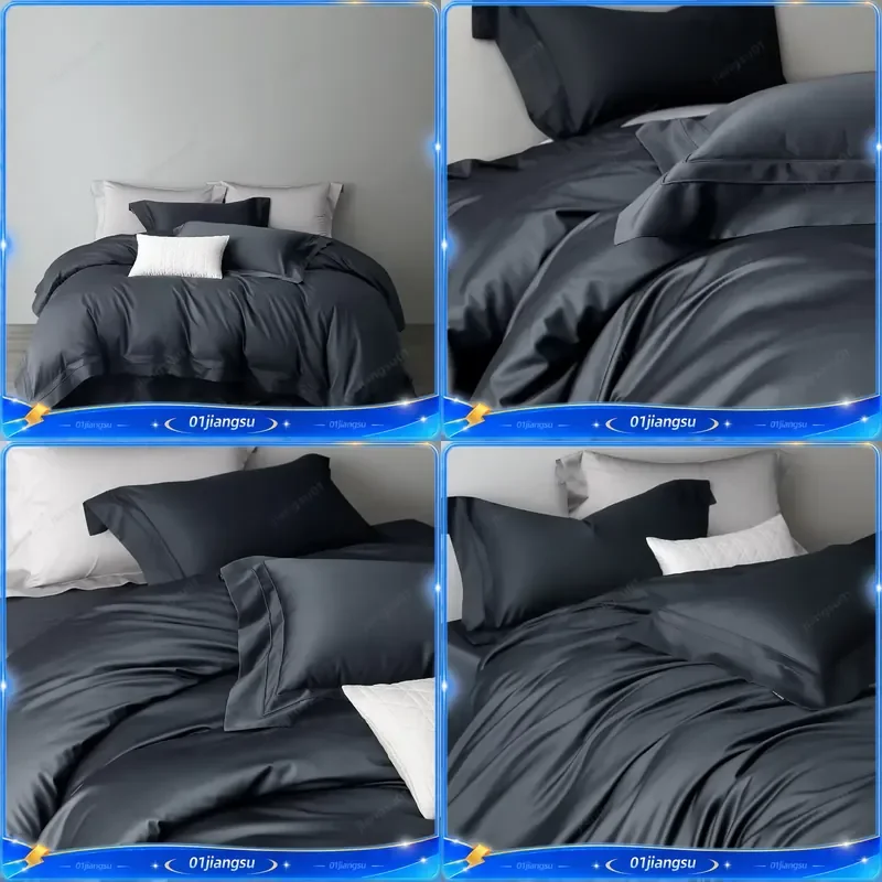 Svetanya 4 in 1 Solid Color Bedding Set Egyptian Cotton Bed Linens Sheet Pillowcase Duvet Cover Home Textile Bedroom Decor