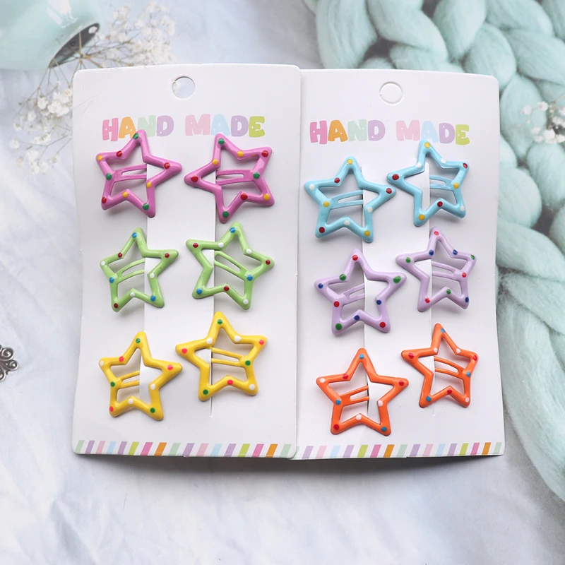 12 Teile/satz Bunte Stern Haar Clips Für Mädchen Polka Dot Metall Snap Bb Clip Haarnadel Headwear Mini 3Cm Bb haar Clip Kinder Kopfbedeckungen – Detail 12