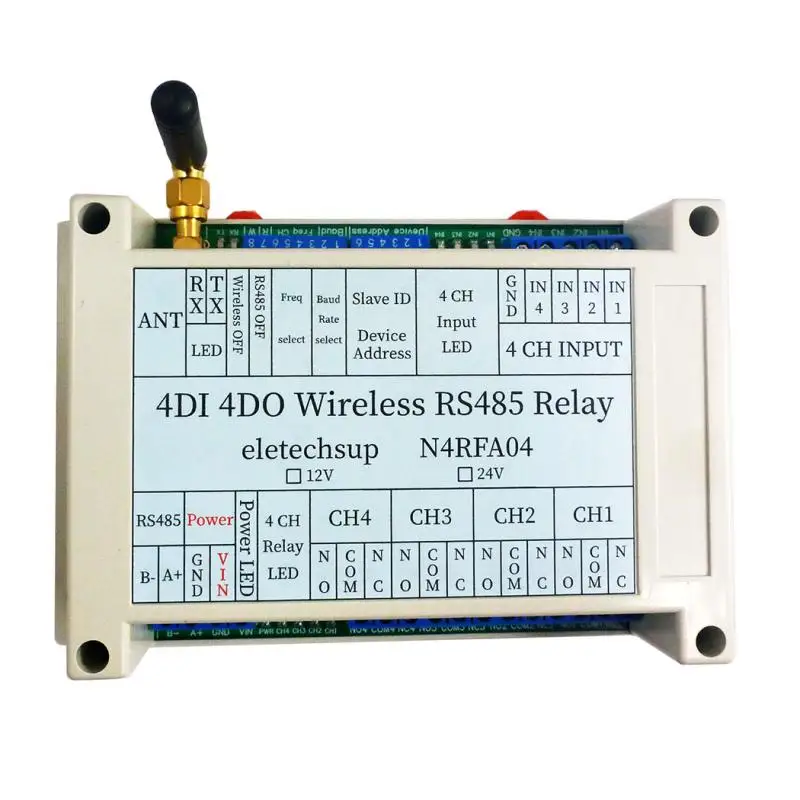 

433M Wireless 4DI-DO RS485 Bus Relay Module RF Master-Slave Networking Remote IO Swicth Board for PLC Motor Industrial Equipment