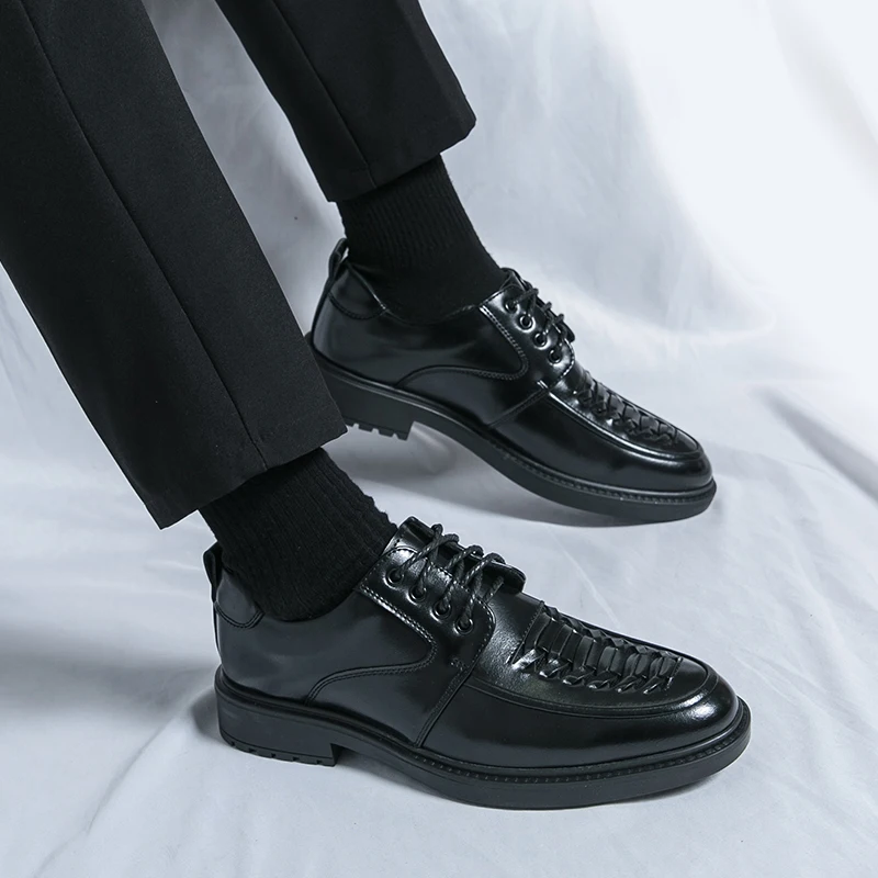 

Men Wedding shoes lace up black Leather Business Men business Dress Casual Youth British Style Spring autumn New Arrivals Shoes