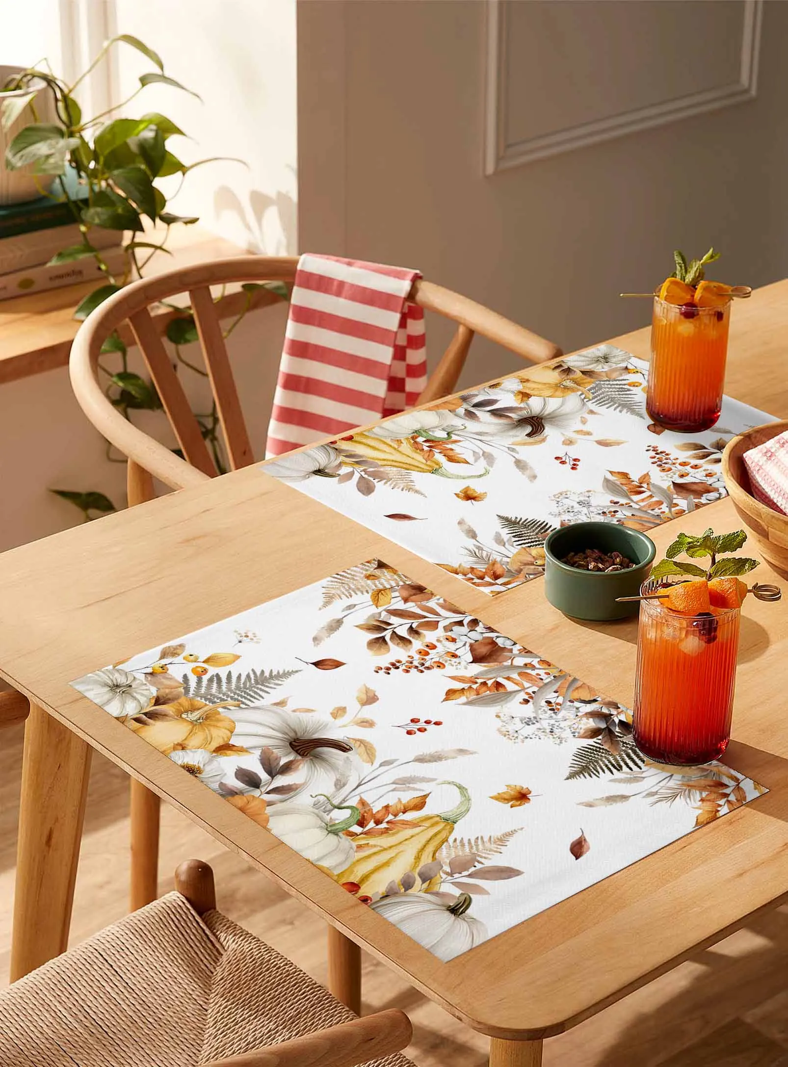 

4/6 Pcs Vintage Autumn Pumpkin Yellow Leaf Placemat Wedding Party Dining Decor Linen Table Mat Kitchen Accessories