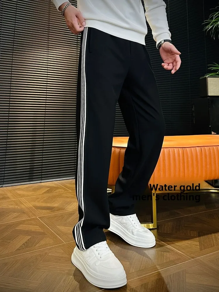 

Мужские спортивные брюки прямого кроя, повседневные, осенне-зимние, высококачественные, с пэчворком, в полоску, свободные, роскошные, простые, длинные, спортивные штаны