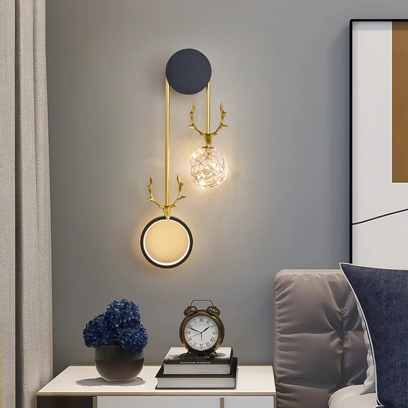 

Bedroom bedside living room corridor aisle simple light luxury background wall wall lamp