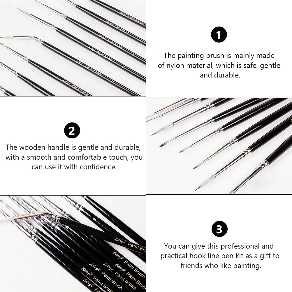 

9 Pcs Hook Pen Watercolor Brushes for Painting Manicure Nylon Wool Professional