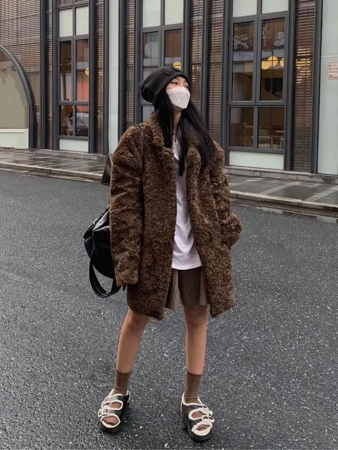 Lamb Fur Coat Women's Fur One-piece Loose Thick High-end Medium to Long Environmentally Friendly Fur Coat