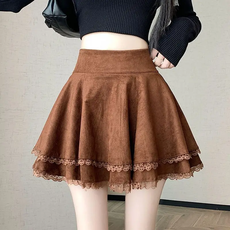 اليابانية لوليتا التنانير تكدرت الدانتيل المرقعة ألف Line تنورة المرأة 2025 ربيع جديد عالية الخصر التخسيس لطيف تنورة صغيرة كولوتيس