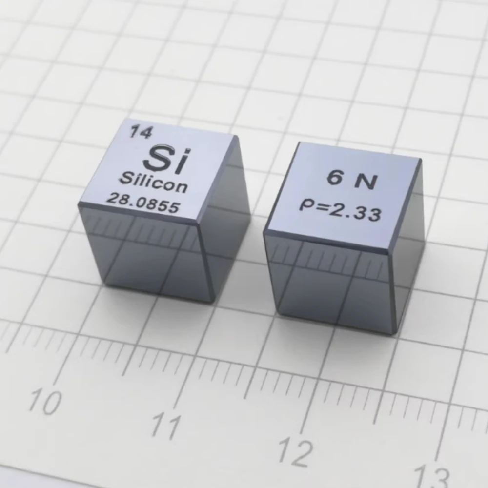 

10MM Mirror Silicon Cube Ornament Crystal Periodic Table Display Collectible Chemistry Research Teaching Miniature Model Gift