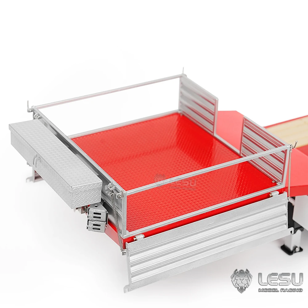 LESU 1/14 Schaal Hydraulische Lifting Tailboard Metalen Trailer voor RC Tractor Vrachtwagen Vrachtwagen Gemonteerd Geschilderd Lichten Speelgoed Model