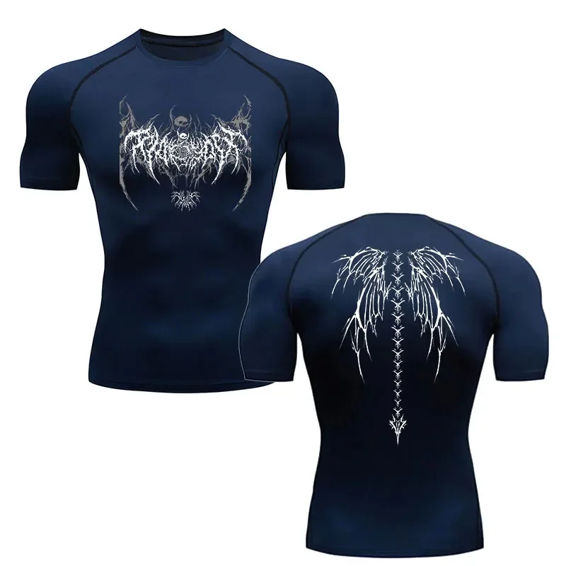 Y2K Compression Shirt Men Fitness Gym Skeleton Sport Running T-Shirt Rashgard Tops Tee Quick Dry Short Sleeve T-Shirt For Men