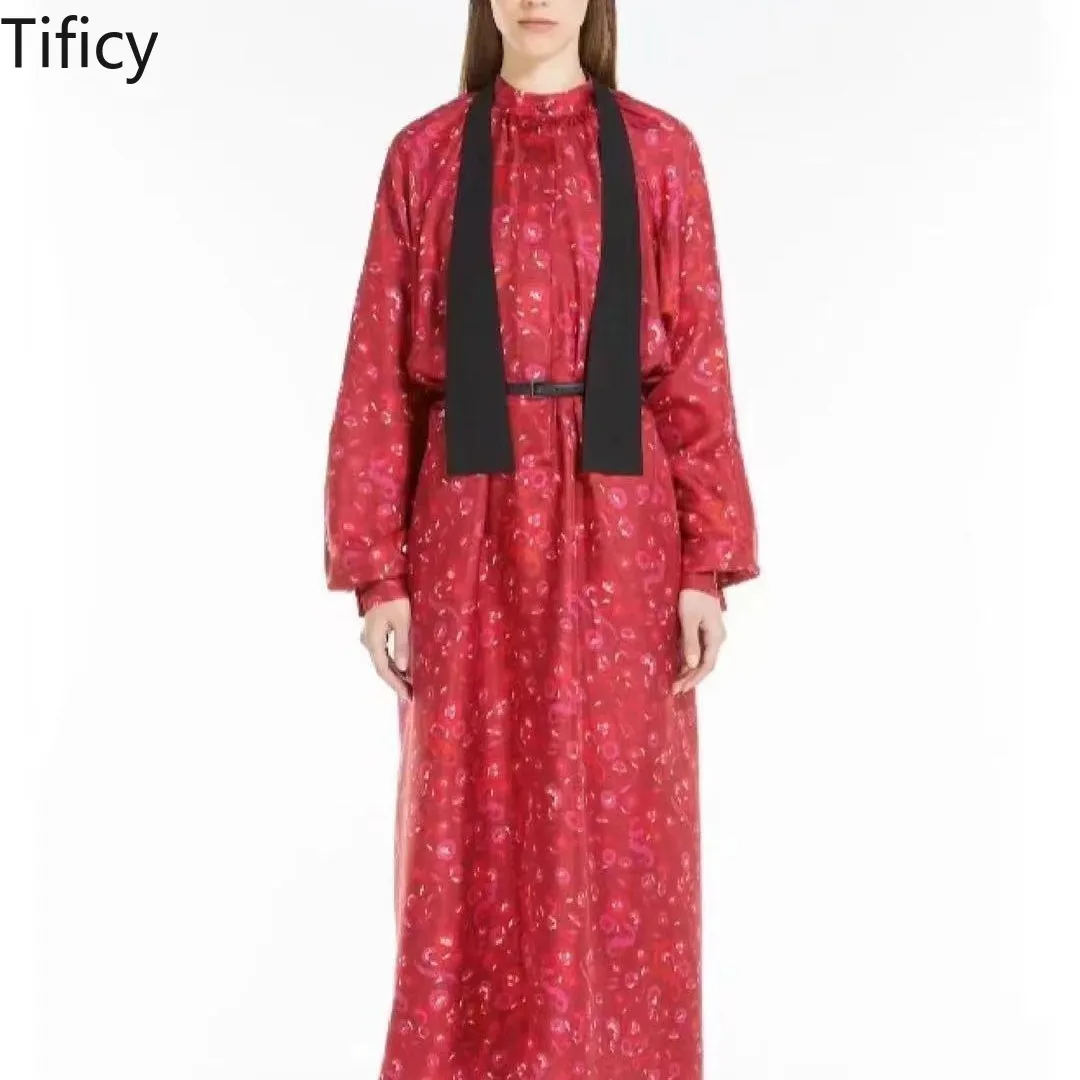 

TIFICY Fashion High Streetwear Early Spring New Twill Silk Long Sleeved Silk Dress in Stock, Hair Mulberry Silk Long Dress