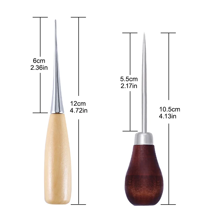 1Pc Wooden Handle Awls DIY Leather Tent Sewing Awl Shoes Repair Tool Hand Stitcher Leather Craft Awl Punch Hole Leather Tools