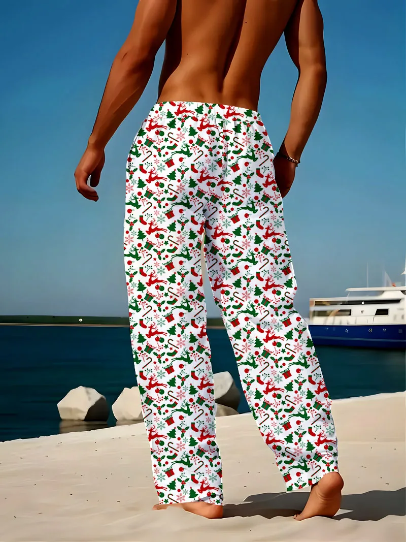 

Men's loose wide leg pants with Christmas pattern 3D digital printing, fast drying and non fading retro street casual pants