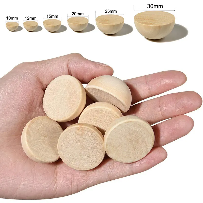 5-100Pcs Half Wooden Beads 10-30mm Mini Split Wood Balls Unfinished Half Round Wood Beads Hemisphere Wood Crafts Ball for Craft