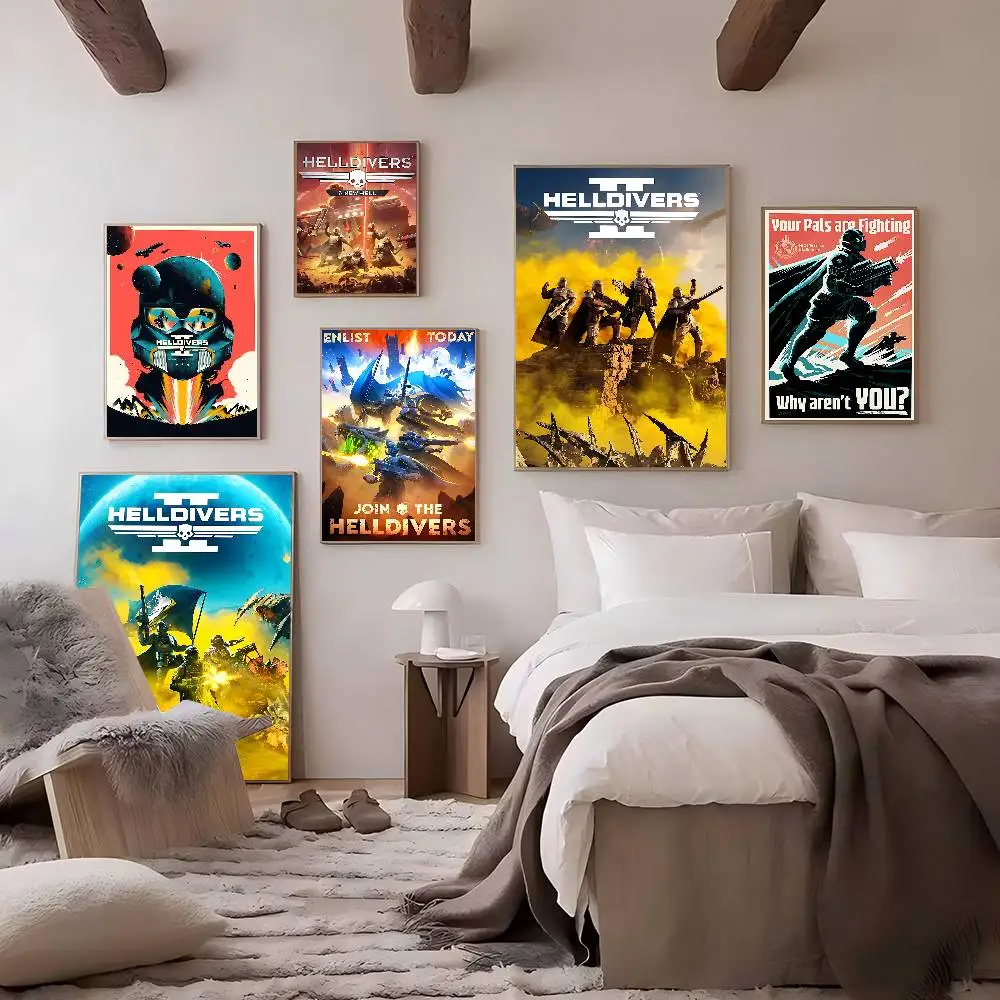 Spiel H-Helldivers Vintage Poster Sticky Vintage Room Home Bar Cafe Decor Kawaii Room Decor