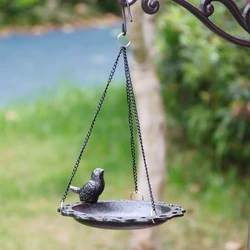 Vintage Black Cast Iron Hanging Bird Feeder Bath Round Hollow Edge Plant Candle Storage Tray For Outdoor Patio Garden Backyard