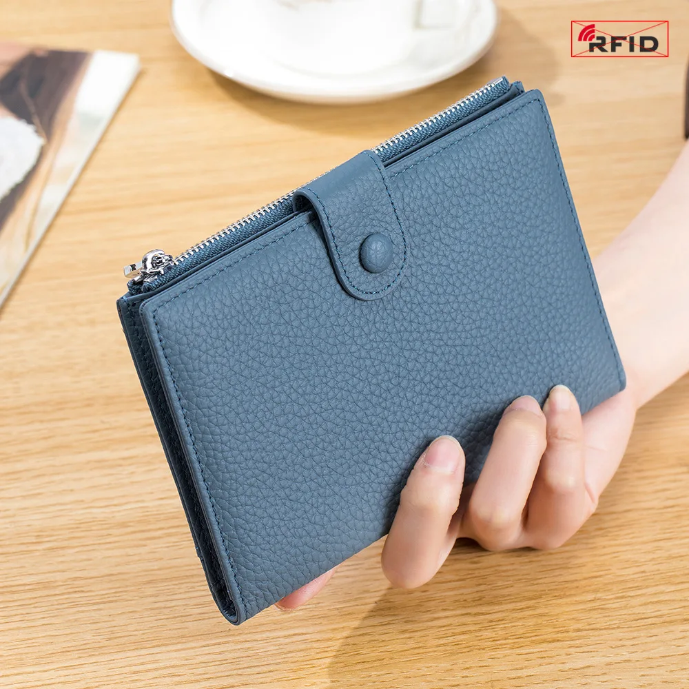 New Lady Passport Wallet Airplane Ticket Clip Passport Document Wallet Genuine Leather RFID Passport Holder Women's Purse
