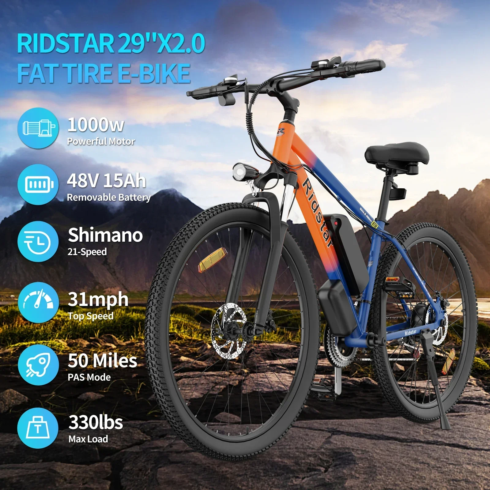 

Electric Bike Mountain Bike 1000W Motor 48V15AH Battery E Bike 29-inch Tire Endurance 120KM Urban Mobility Bicicleta Eléctrica