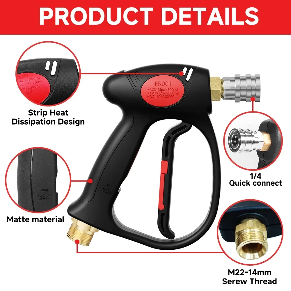 High pressure washing machine foam black gun kit with five-color nozzle pressure washing machine water gun 4080psi for karcher