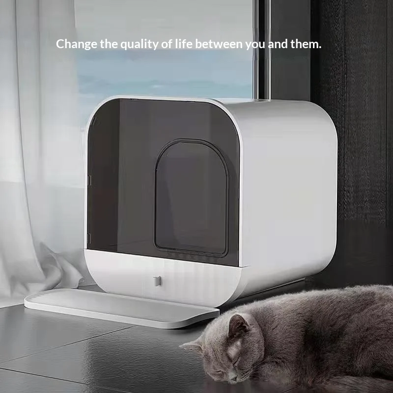 Caja de arena cerrada anti-salpicaduras, limpieza fácil para gatos