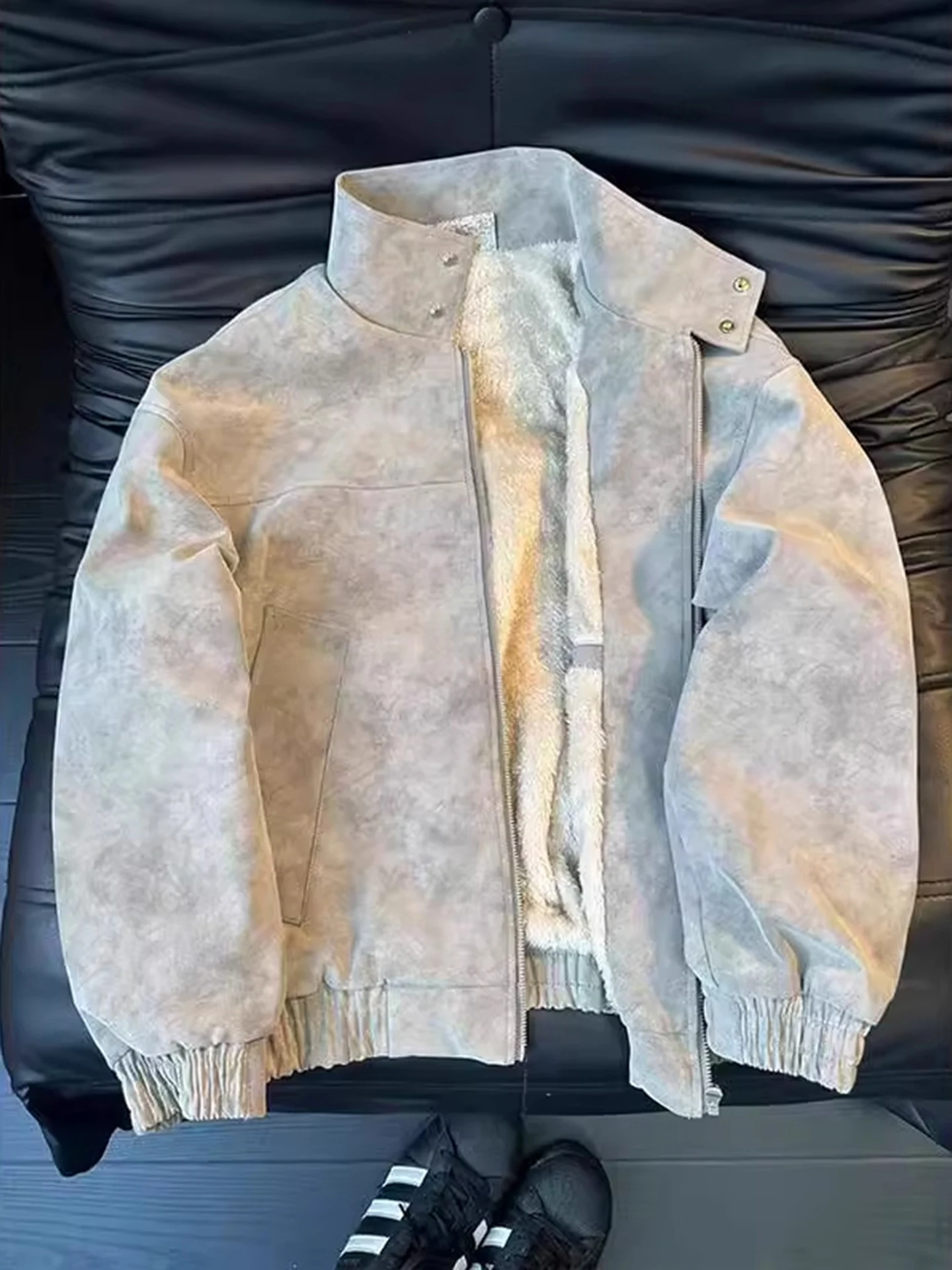 

Мужская утепленная зимняя куртка-бомбер American Style Harrington из искусственной кожи с хлопковой подкладкой и овечьим вельветом