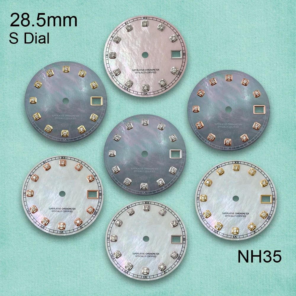 

28.5mm S Logo Fritillaria Diamond Dial Fit NH35/NH36/4R/7S Japanese Movement High-Quality Watch Modification Accessories