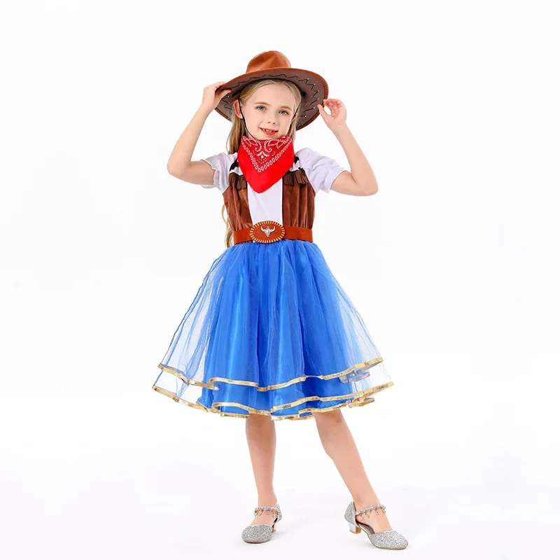 Costumes d'Halloween pour Bol, Chapeau Marron, Triangle Rouge, Écharpe, Robe, Ceinture, Costume de Cowboy Cosplay, Masade de Princesse Tim