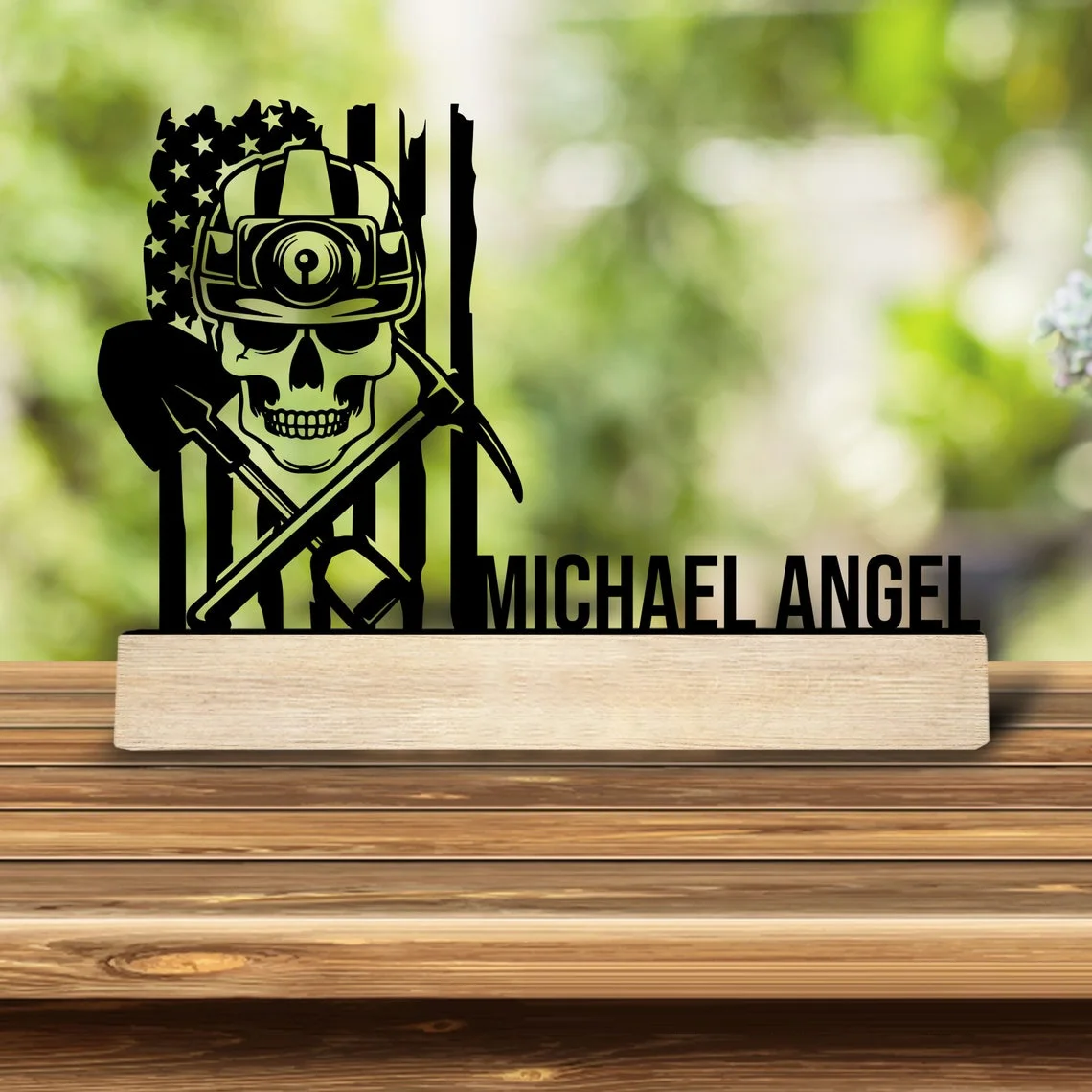 1pc Personalized Retro Iron Statue Decoration Customizable Content With Wooden Base Home or Office Decorations