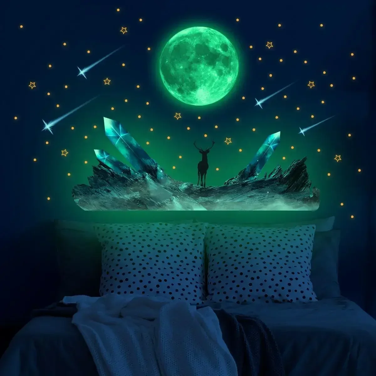 3D Luminous Moon And Stars Wall Stickers Glow In The Dark Wall Decals Bedroom Ceiling Home Decorative Stickers Kids Room