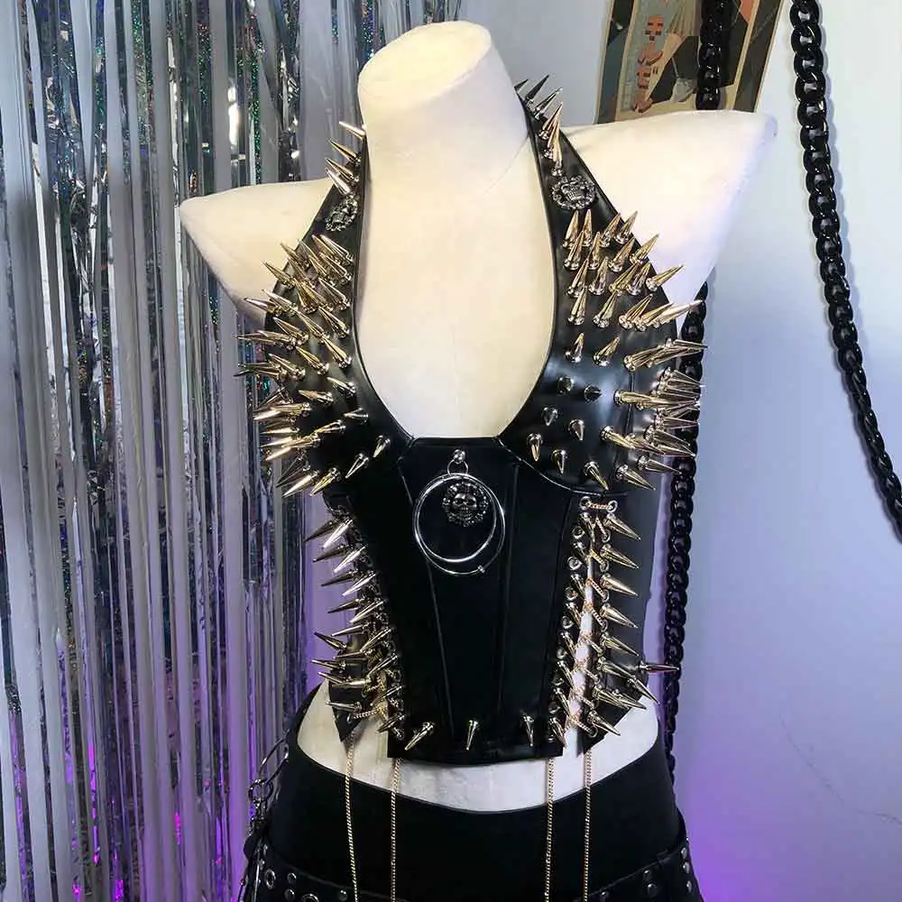 

Gothic Skull Harajuku Y2K TOPS Tanks 90s E-Girls Emo Grunge Hand Made Studded Rivet Punk Rock DIY Goth Cummerbunds Teen