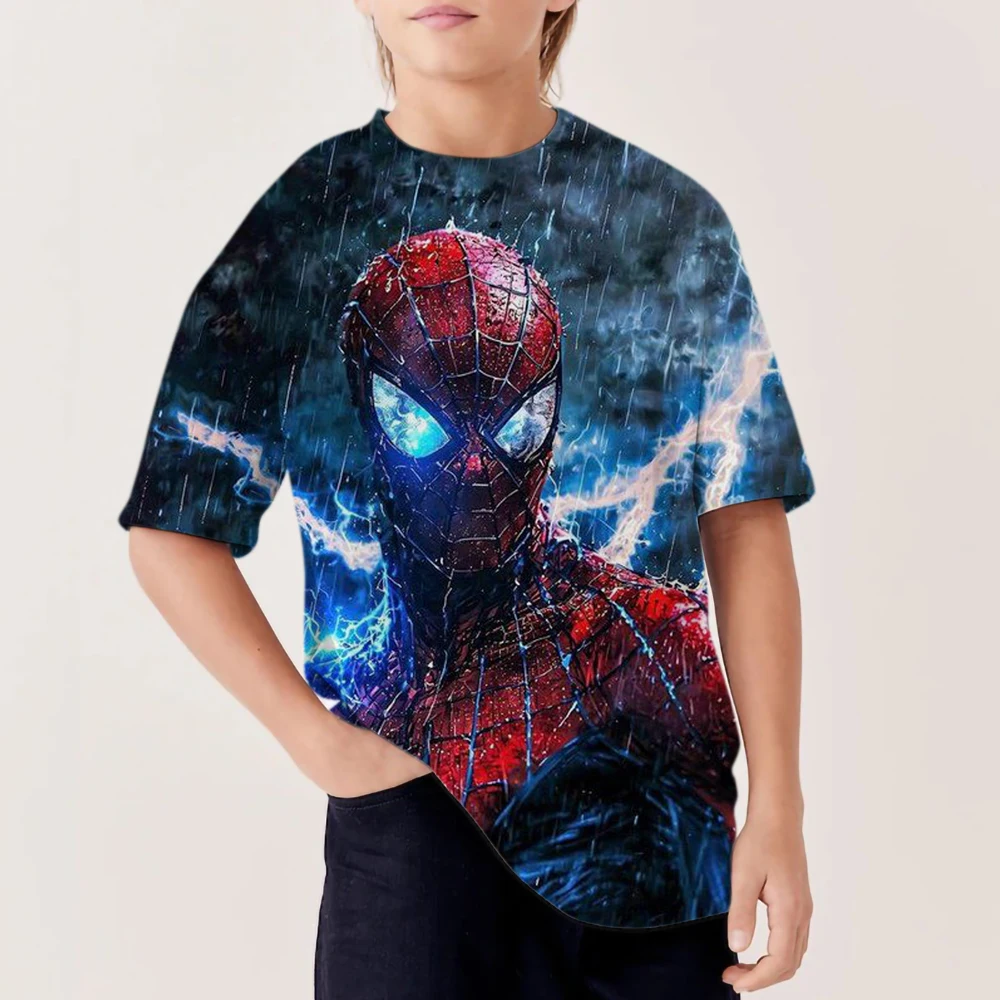 

Marvel Anime cartoon children's T-shirt Spiderman boys and girls t-shirt fashion printing summer clothing short-sleeved T-shirt