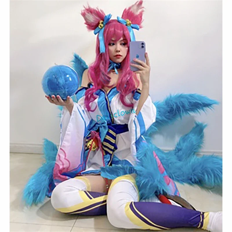 Anime lol spirit blossom Ahri cosplay tail donna sexy blue fox Ahri nine tail Halloween prop accessori per costumi cosplay