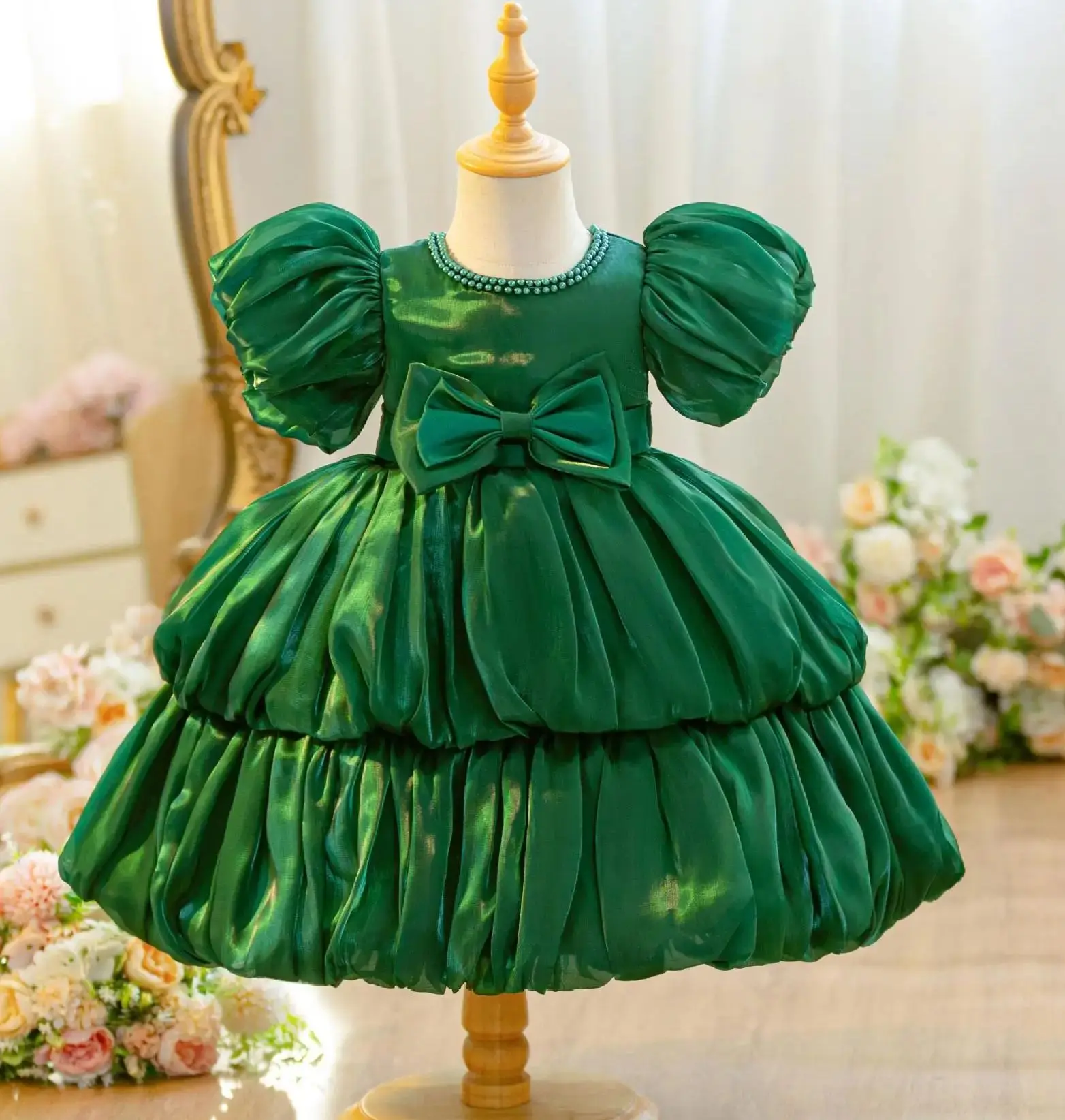 Princess Girl Party Dress Layered Puffy Tulle Skirt White Child Clothing for Girls