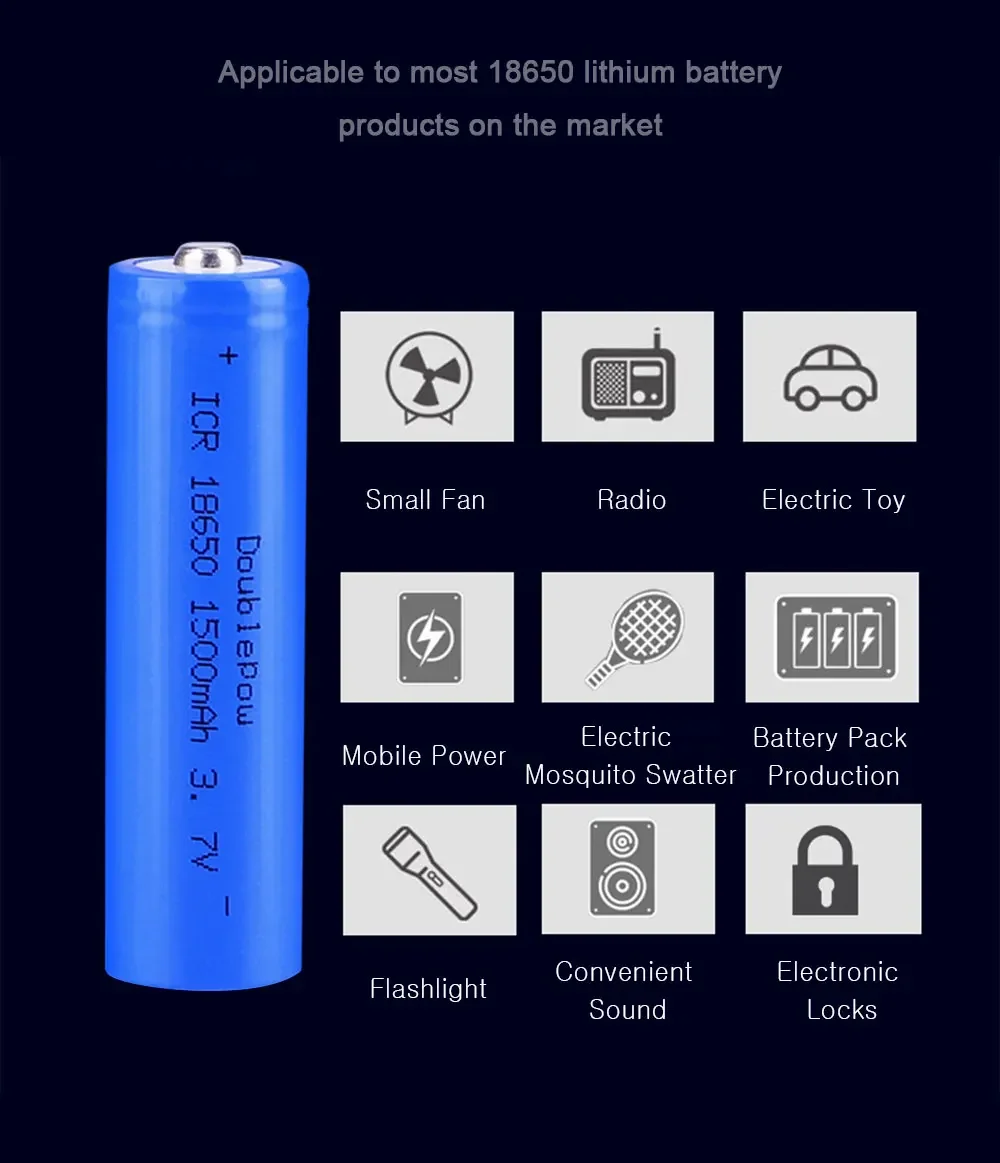 2PCS 100% Original High Quality 18650 Battery 3.7V 1500mah Lithium Ion Battery Rechargeable Battery for Flashlight Etc