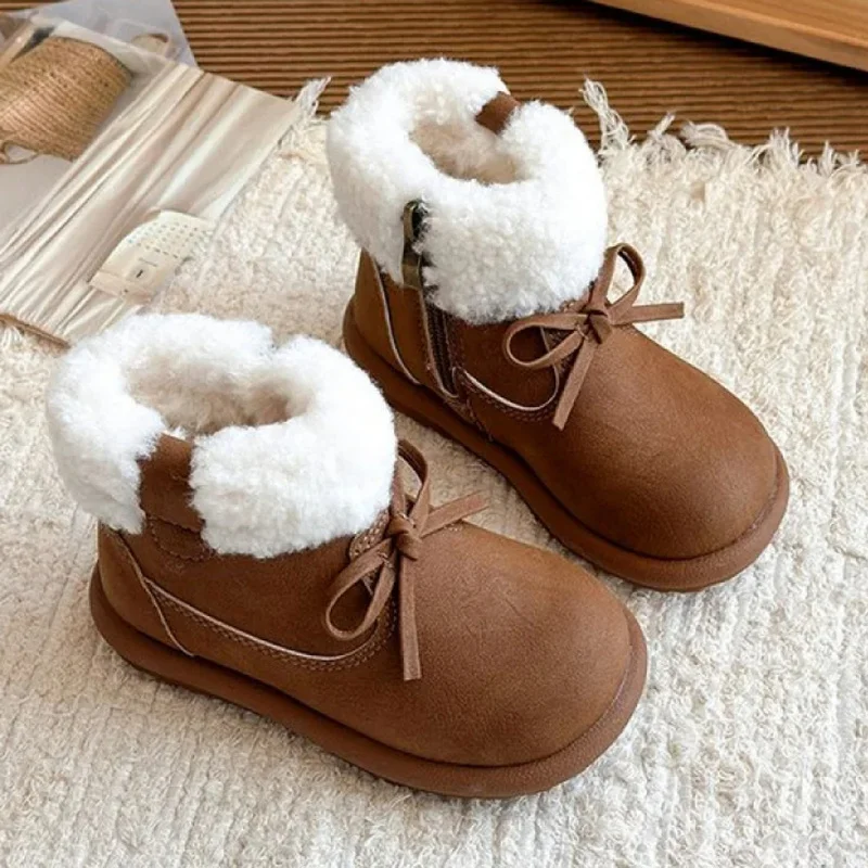 Faux Fur Winter Boots For Children Trend Fashion Boy's Girl's Plush Footwear Anti-slippery Thick Warm Padded Cotton Shoes Kids