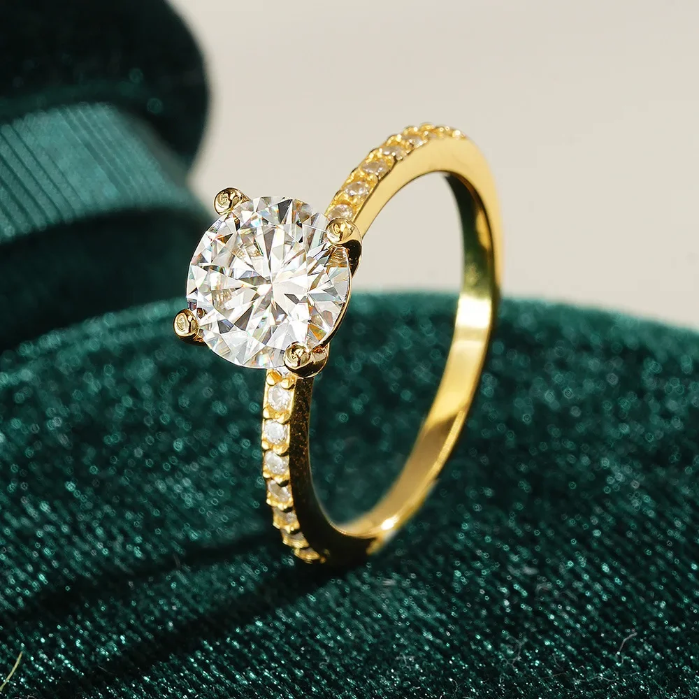 

Luxury 100% Real 18K Gold Four Claw Round Moissanite Diamond Ring for Women | High-End Fine Jewelry Gift