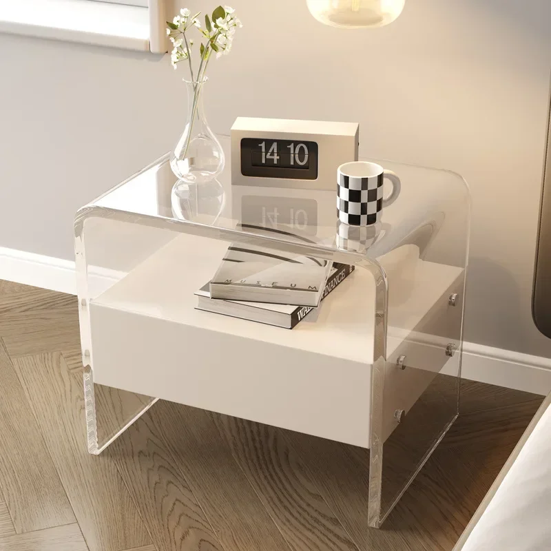 Modern Acrylic Nightstand - Bedside Storage Cabinet with Drawer
