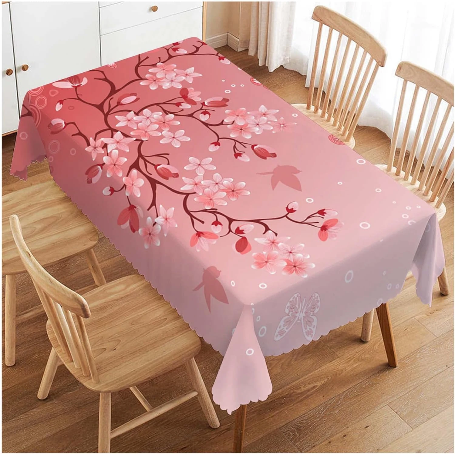 Pink Cherry Blossom Rectangle Waterproof Tablecloth Holiday Party Decor Washable Kitchen Dining Tablecloth Wedding Decorations