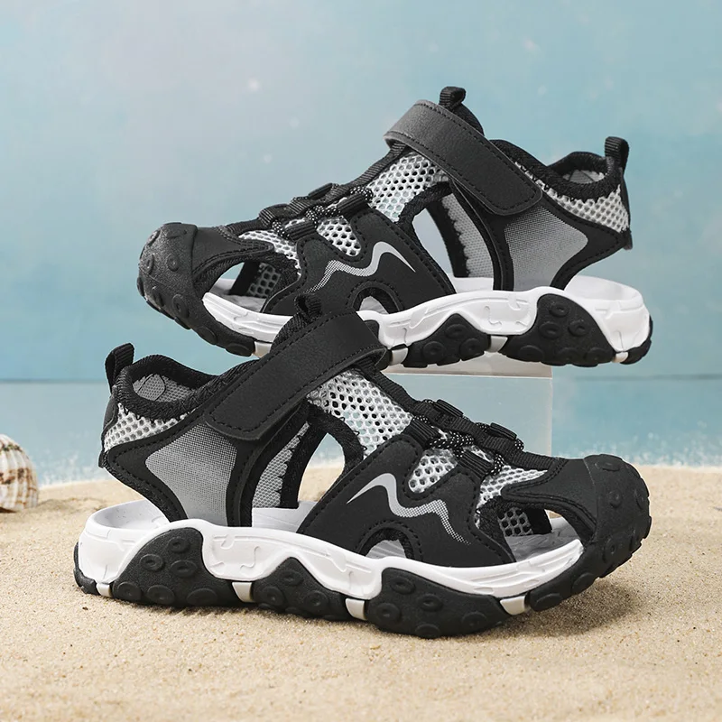 

Summer Leisure Sports Sneakers for Kids Air Mesh Breathable Upper Soft Thick Sole Anti-kick Toe Stylish Daily Shoes
