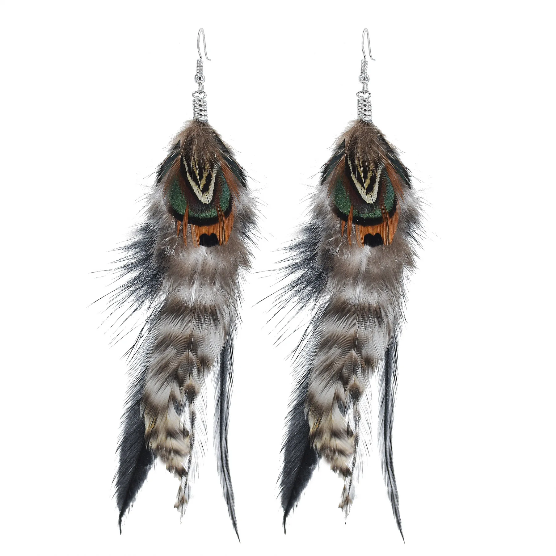 Pendientes bohemios con borlas de plumas marrones y azules para mujer, nuevos pendientes largos étnicos indios, joyería retro de moda para Navidad