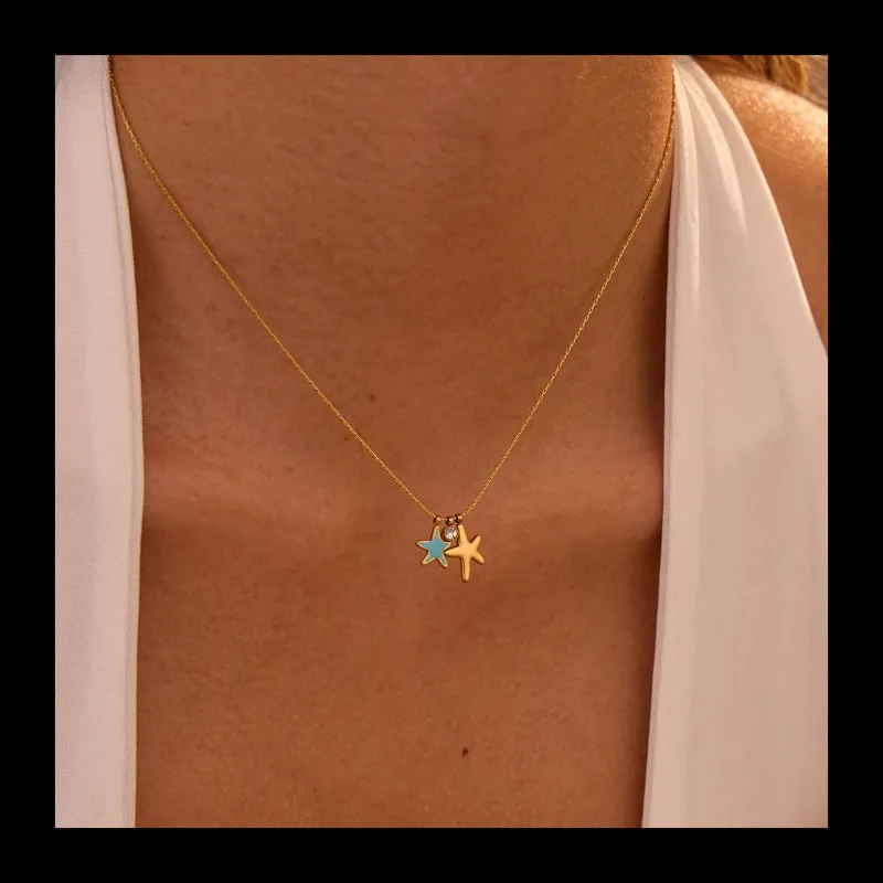 

Nimai Ocean Resort Цвет ветра Морская звезда Нержавеющая сталь Покрытие 18-каратного золота Ожерелье Ниша Летняя шея Оптовая продажа