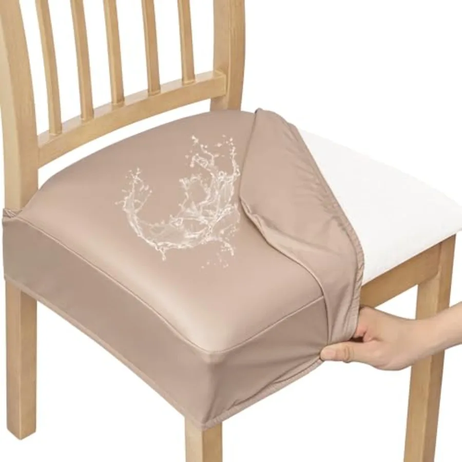 

Waterpro Pu Leather Seat Covers for Dining Room Chairs Stretch Fit Removable Washable Kitchen Chair Seat Slipcovers Protector N